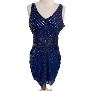 Vijiv M Navy sleeveless sequin cocktail‎ dress New